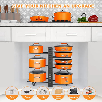 US Local Pot Organizer Rack 8 Tiers Pots And Pans Organizer, Pot Lid Organizer For Kitchen Cabinet Cookware Organizers And Storage,Upgraded
