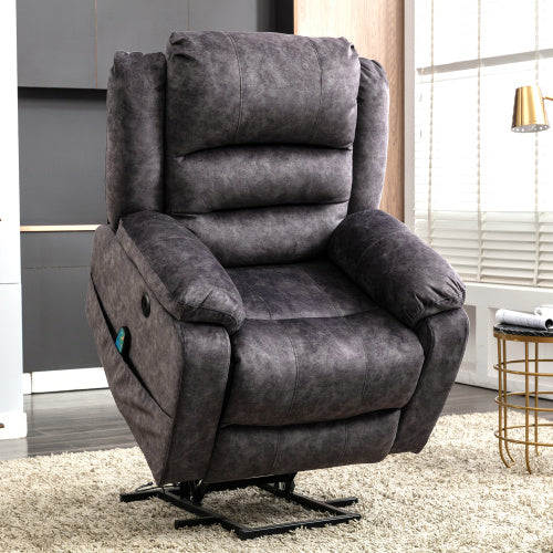 UK Local Electric Power Lift Recliner Chair Sofa With Massage And Heat For Elderly 2 Side Pockets USB Ports Single Recliner Chairs For Living Room Overstuffed Breathable Fabric Reclining