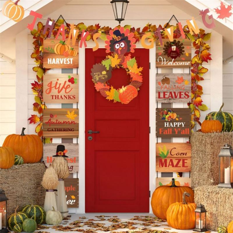 Thanksgiving Decoration Couplet Autumn Harvest Maple Leaf Hanging Flag Turkey Pumpkin Listing