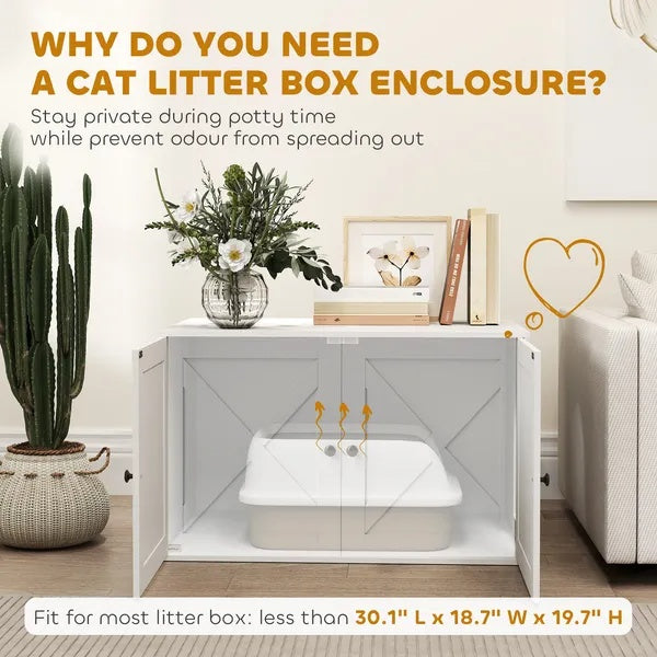 US Local Cat Litter Box Enclosure With Barn Door, Cat Hole