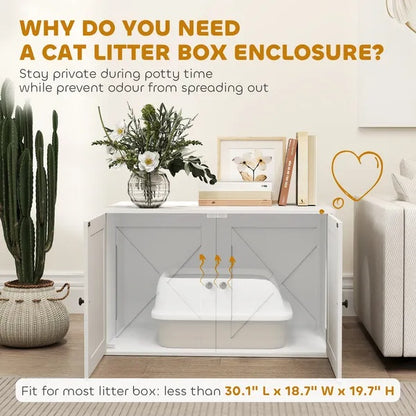 US Local Cat Litter Box Enclosure With Barn Door, Cat Hole