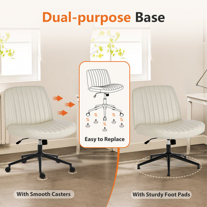 US Local Office Desk Vanity Chair Cross Legged Armless Swivel Fabric Height Adjustable Wide Seat With Replaceable Wheels-Fixed Base, Comfy Task Chair Padded