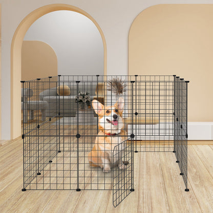 US Local 1Pc Small Animal Playpen With Door Dog Metal Playpen Small Medium Kitten Puppy Guinea Pig Rabbit Kennel Small Animal Cage Metal Wire Fence For Indoor Outdoor Yard Camping