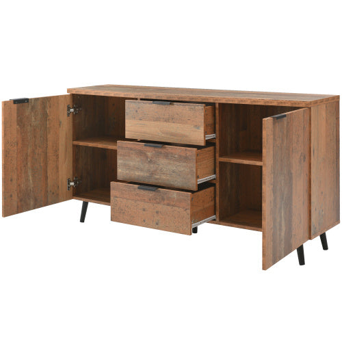 UK Local Sideboard Storage Cupboard Kitchen Buffet Sideboard TV Cabinet With Adjustable Shelves Dresser Vertical Cabinet Three Drawers For Living Room Dining Room Bedroom Vintage Brown 140cm