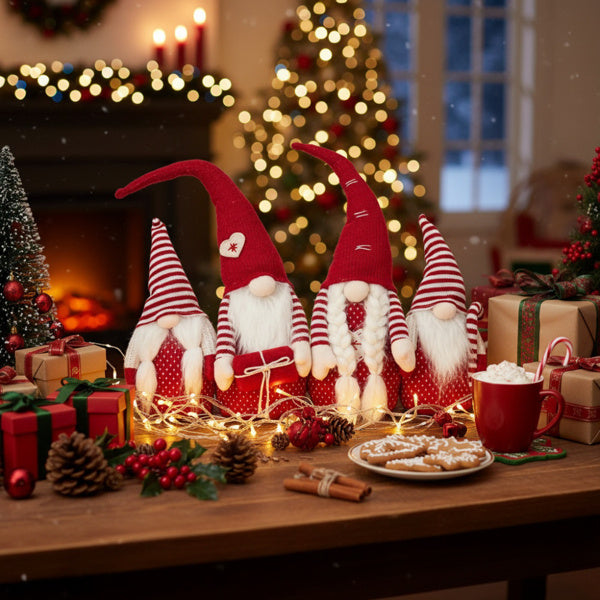 US Local 4 PCS Set Tall Christmas Gnome Family Red Halloween Decorations Harvest Festival Autumn Indoor Outdoor Holiday Display FBA Shipment