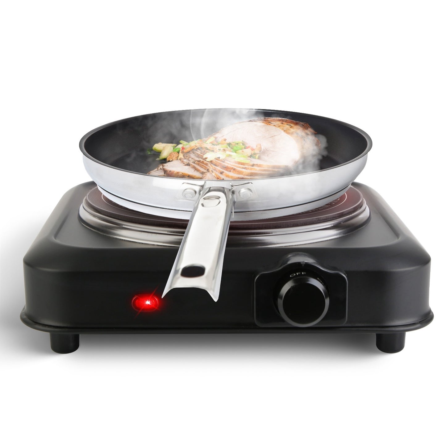 US Local 1Pc 1200W Electric Infrared Single Burner Portable Heating Hot Plate Stove Countertop RV Hotplate With 7.5in Glass Cooktop Stepless Temperature Adjustments For Home RV Camp
