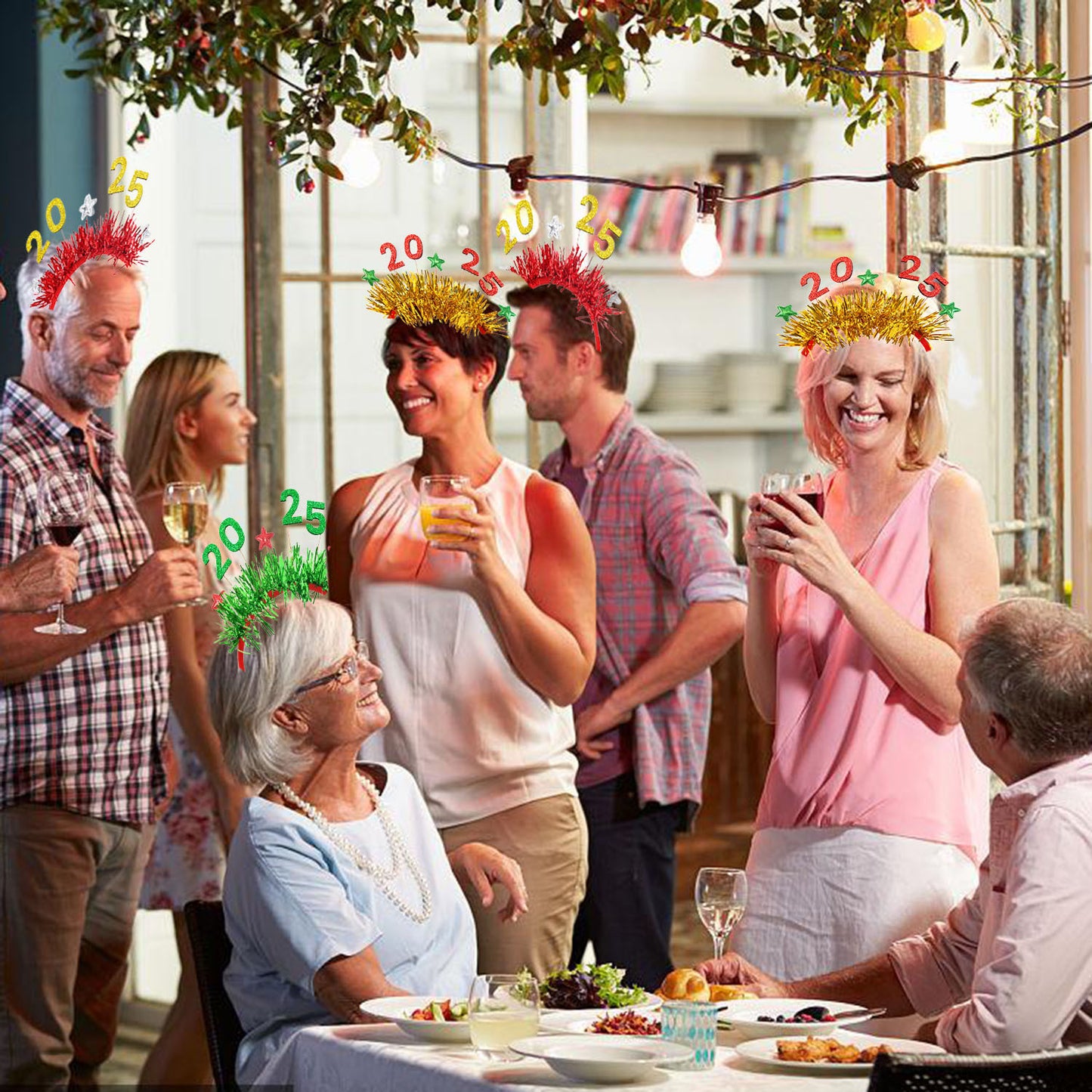 US Local 5 Packs Christmas Headbands 2025 New Year Hairband Xmas Glitter Hair HoopTinsel Hair Accessories For Christmas New Year Party Celebration Headdress Decorations