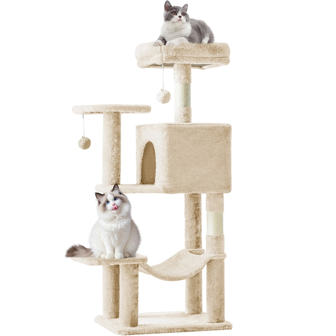 US Local 44 Inch Cat Tree Tower, Multi-Cat Climbing Tower With, Natural Sisal Scratching Posts, Extended Platform, Hammock