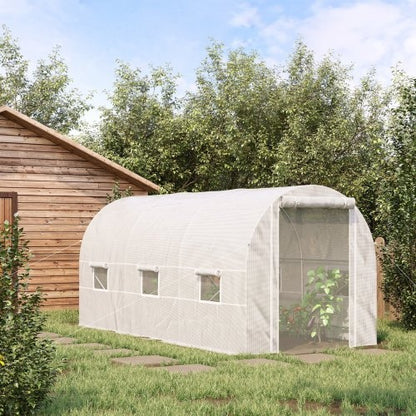 US Local Outsunny 15 X 7 X 7 Walk-In Tunnel Greenhouse, Large Garden Hot House Kit With 6 Roll-up Windows & Roll Up Door, Steel Frame, White