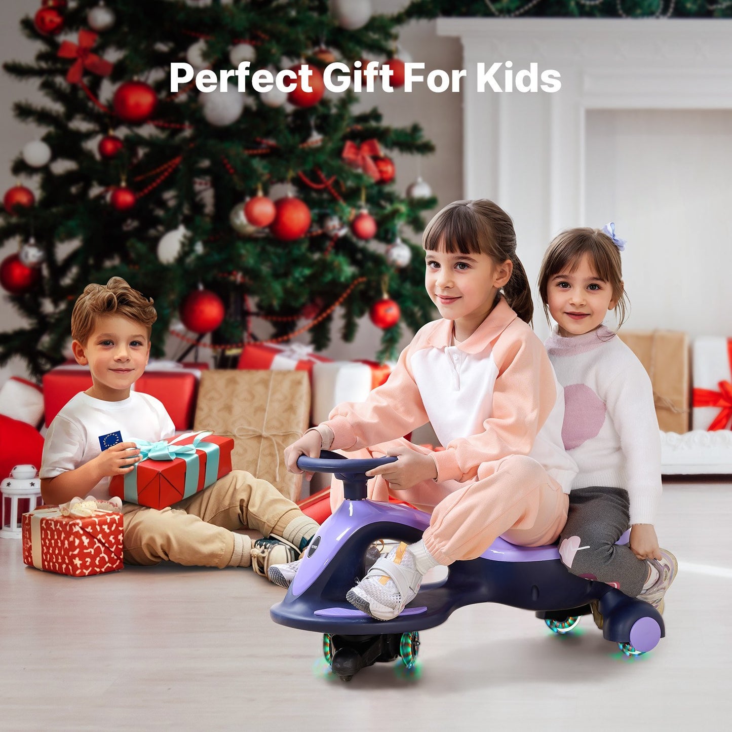 US Local Electric Wiggle Car Energy Powered Kids Ride On Toys For Toddler Age 3+ Purple