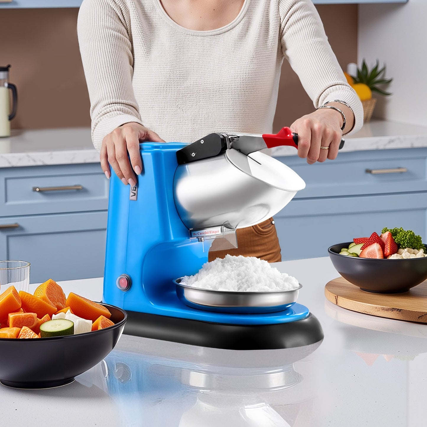 Commercial Ice Crusher 220LBSH Electric Snow Cone Maker Shaved Ice Blue