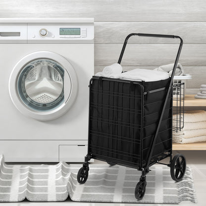 US Local VEVOR Folding Shopping Cart With Removable Waterproof Liner, 330LBS Large Capacity Jumbo Grocery Cart With Dual Basket,  Swivel Wheels, Dense Metal Mesh Base, Heavy Duty Utility Cart For Shopping