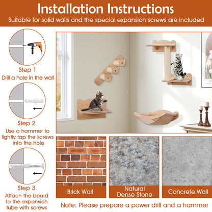 US Local Cat Wall Furniture Set Of 4 With Hammock 2-step Cat Tree And Perch