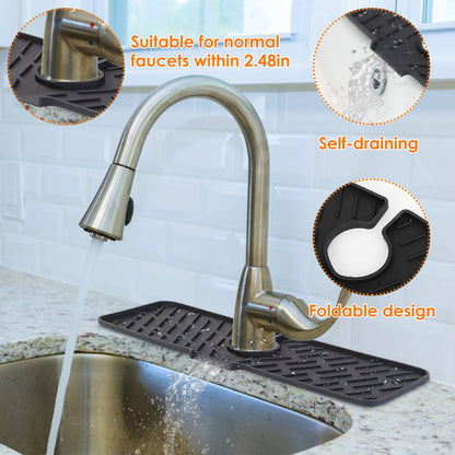 US Local Black-Grey Color Options -- 1Pc Silicone Faucet Mat Kitchen Sink Splash Guard Drain Mat Drying Pad Kitchen Mat Bathroom Drip Catcher