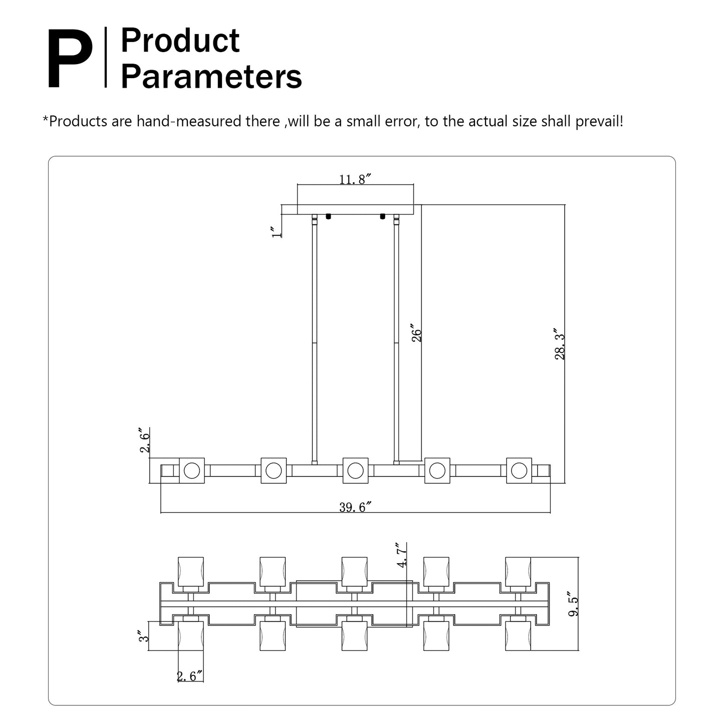 US Local Rectangle Chandelier For Dining Room, 10-Light Black Farmhouse Linear Pendant Light Fixture, Modern Crystal Hanging Lighting Chandelier For Lobby, Kitchen, Bedroom, Living Room, Conference Room, Home