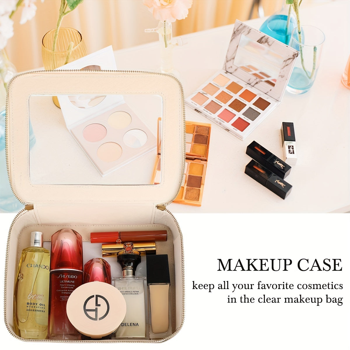 US Local Clear Makeup Bag For Traveling - Transparent Cosmetic Case Clear Toiletry Bag Organizer For Women -Black