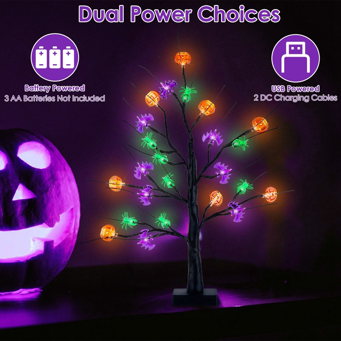 US Local 2Pack 1.97FT Lighted Halloween Trees Halloween Indoor Decorations Black Halloween Tree Lights With Timer Adjustable Twigs For Tabletop Party