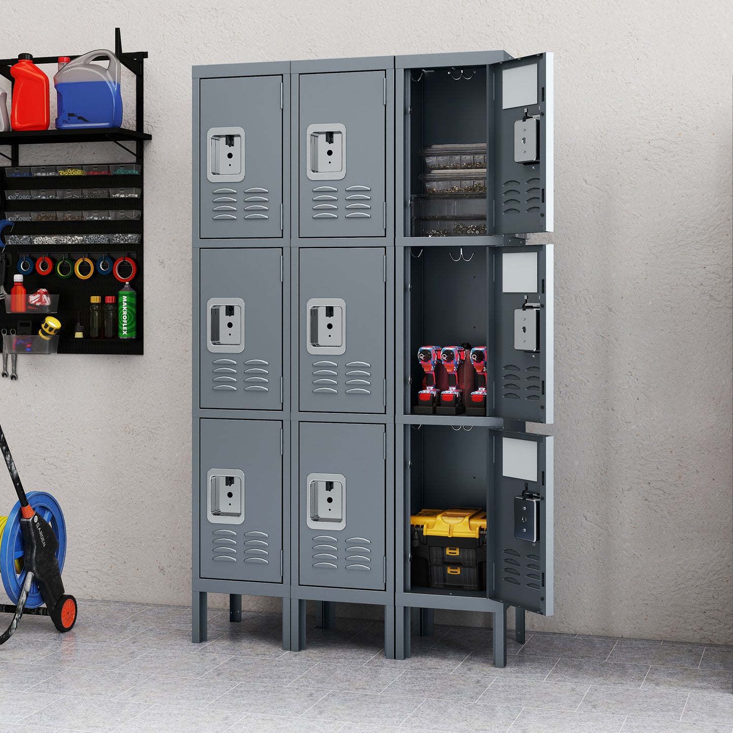 US Local Metal Lockers For Employees With 3 Door Storage Locker For Employees Gym School Home Office Garage - Assembly Required Gray