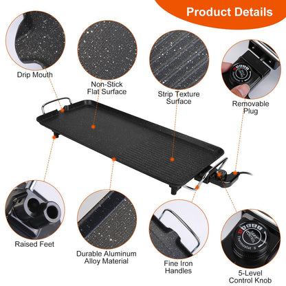 US Local 1Pc Electric Barbecue Grill Hot Plate Cooking BBQ Griddle Non Stick Table Top Grill Griddle For Indoor Outdoor Camping Picnic Family Gathering Friend Party