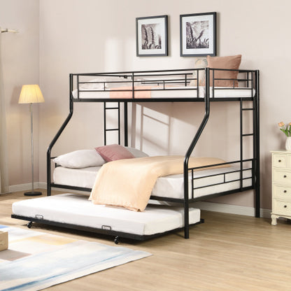 US Local Twin Over Full With Trundle Metal Bunk Bed , No Box Spring Needed, Easy Assemble