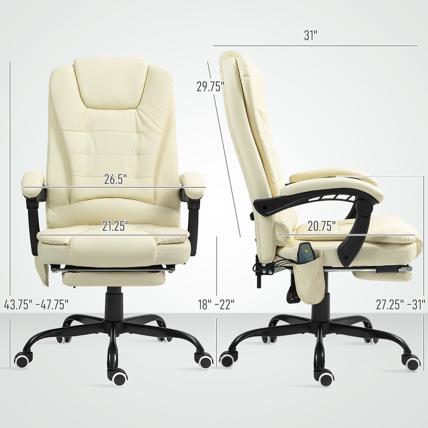 US Local 7-Point Vibrating Massage Office Chair High Back Massaging Office Desk Chair With Lumbar Support, Footrest, Cream White