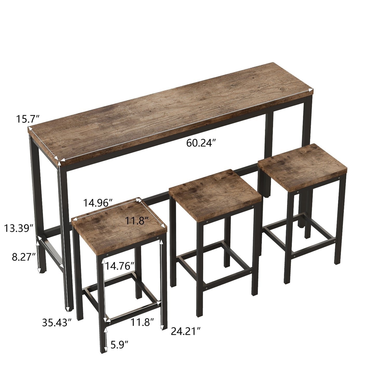 US Local Modern Kitchen Dining Pub Table Set With 3 Stools, Easy Assembly