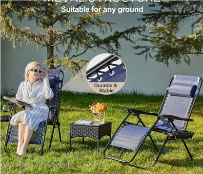 US Local Set Of 2 Zero Cravity Lounge Chairs,Outdoor Patio Folding Recliners For Pool Beach With Pillow And Cup Holder