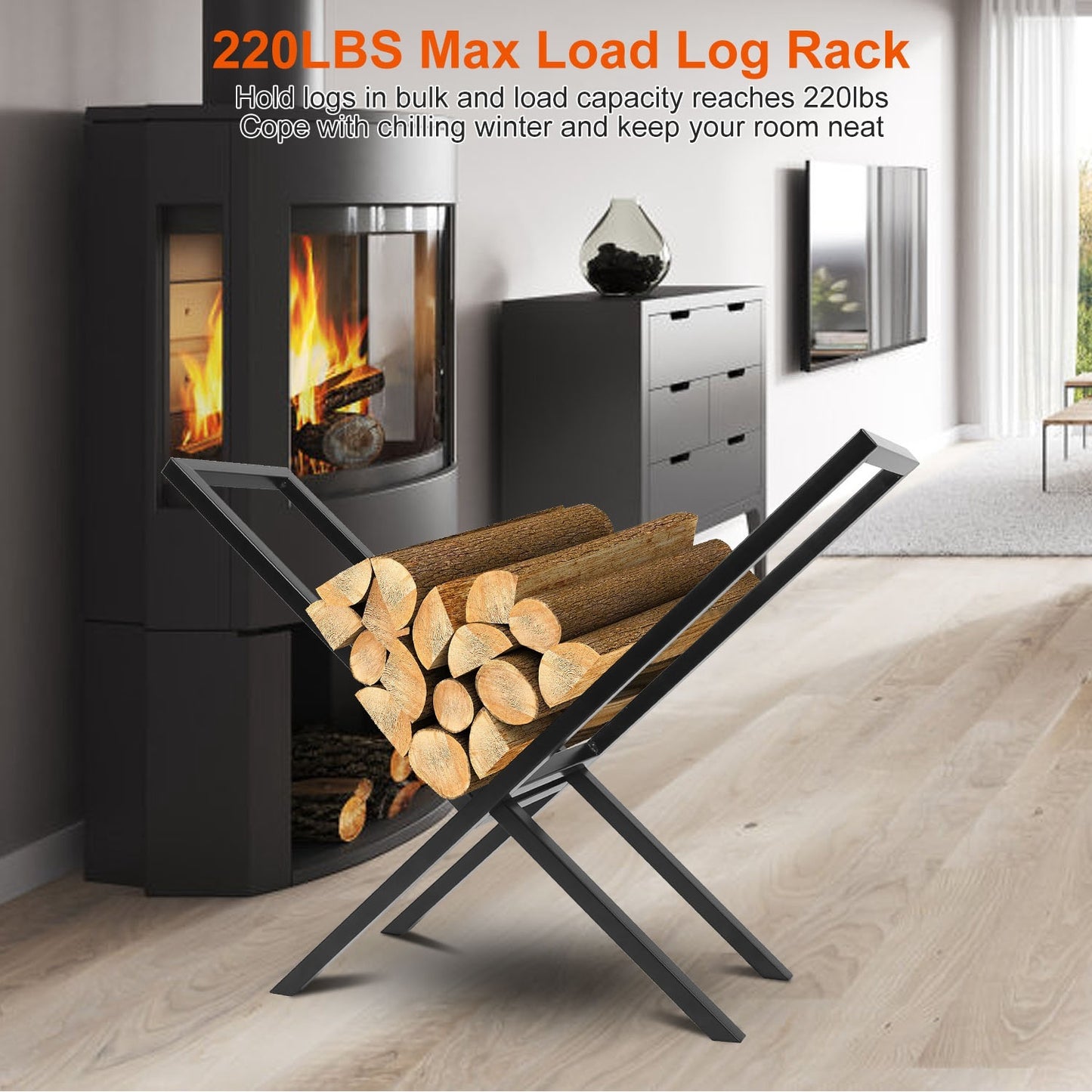 US Local 1 Pc Firewood Log Rack 220LBS Steel Wood Lumber Storage Stacking Rack X Shape Storage Holder For Fireplace Firepit
