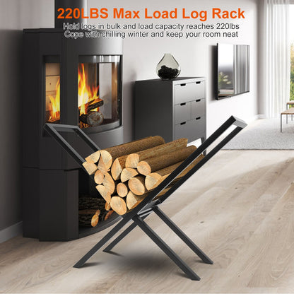 US Local 1 Pc Firewood Log Rack 220LBS Steel Wood Lumber Storage Stacking Rack X Shape Storage Holder For Fireplace Firepit