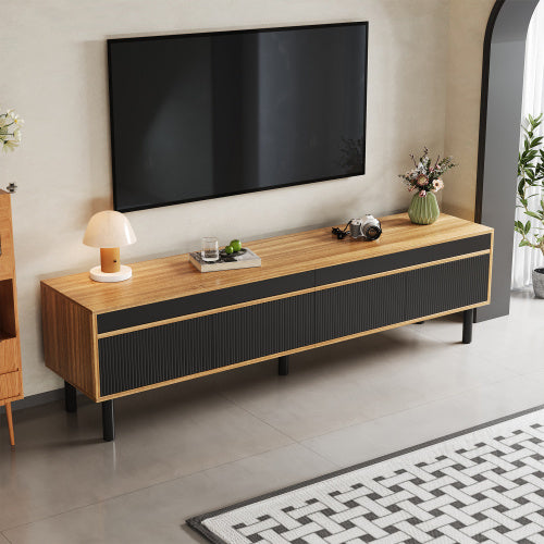 UK Local TV Cabinet, TV Table, TV Panel, Low Cabinet With Four Doors. Fine Texture. Black And Wood Color.