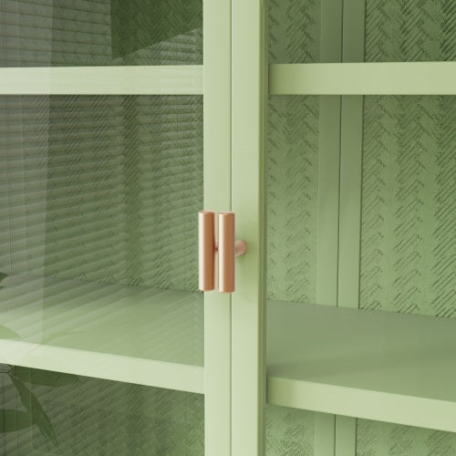 US Local Glass Door Modern Two-door Wall Cabinet, Wall Cabinet With Characteristic Woven Pattern, Green