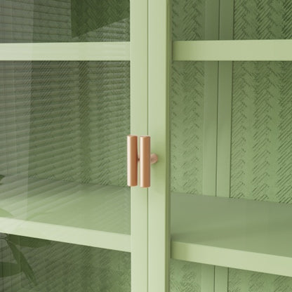 US Local Glass Door Modern Two-door Wall Cabinet, Wall Cabinet With Characteristic Woven Pattern, Green