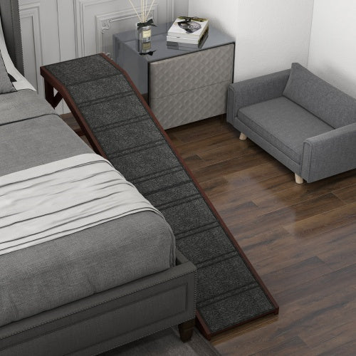 US Local PawHut Dog Ramp For Bed, Pet Ramp For Dogs With Non-Slip Carpet And Top Platform, 74 X 16 X 25, Brown