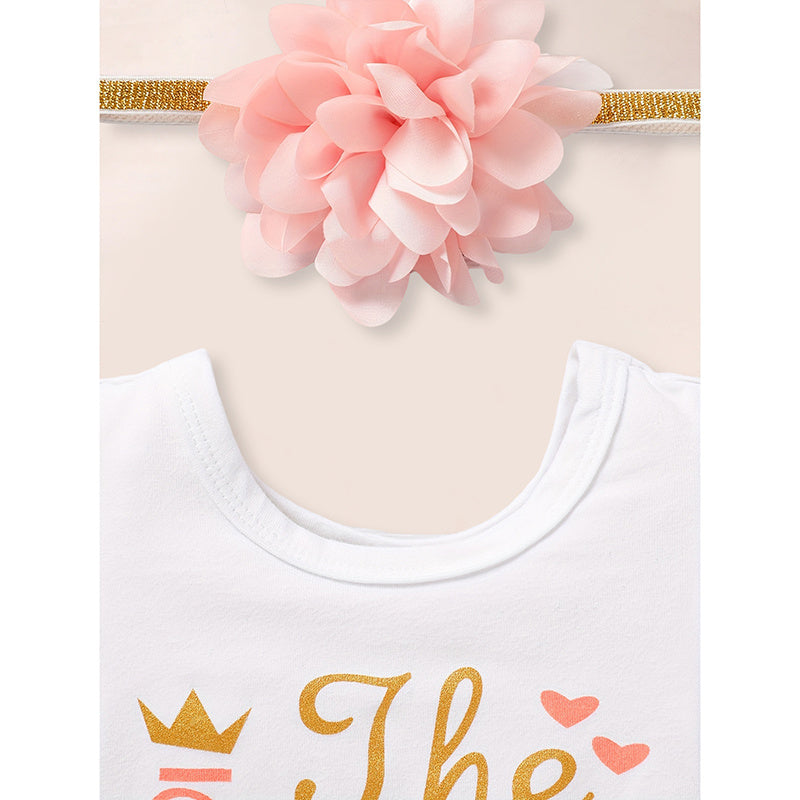 US Local 3PCS Newborn Baby Girl Outfits Infant Letter Print Romper & Tutu Skirt & Headband Coming Home Clothes Set