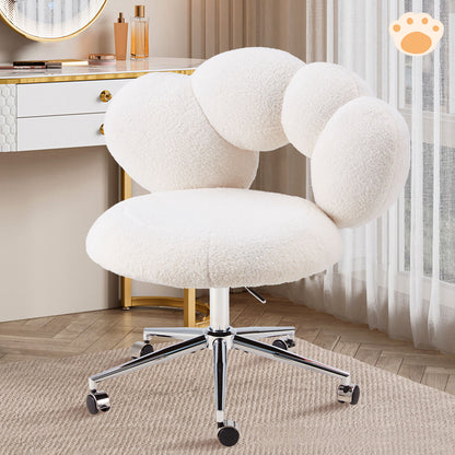 US Local Armless Desk Chair Teddy Fabric Vanity Chair With Wheel