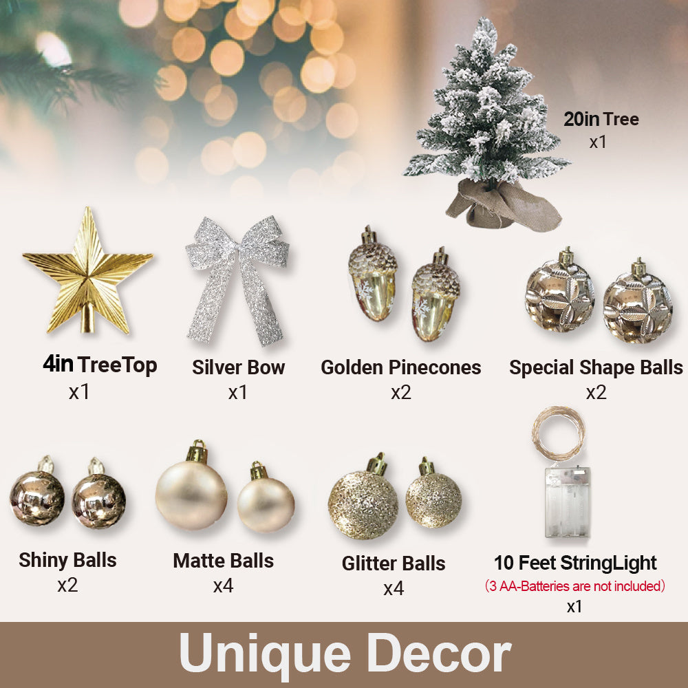 US Local 2ft Mini Christmas Tree With Light Artificial Small Tabletop Christmas Decoration With Flocked Snow, Exquisite Decor & Xmas Ornaments For Table Top For Home & Office, Rose Gold