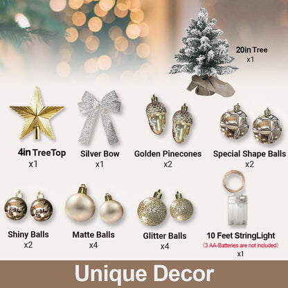 US Local 2ft Mini Christmas Tree With Light Artificial Small Tabletop Christmas Decoration With Flocked Snow, Exquisite Decor & Xmas Ornaments For Table Top For Home & Office, Rose Gold