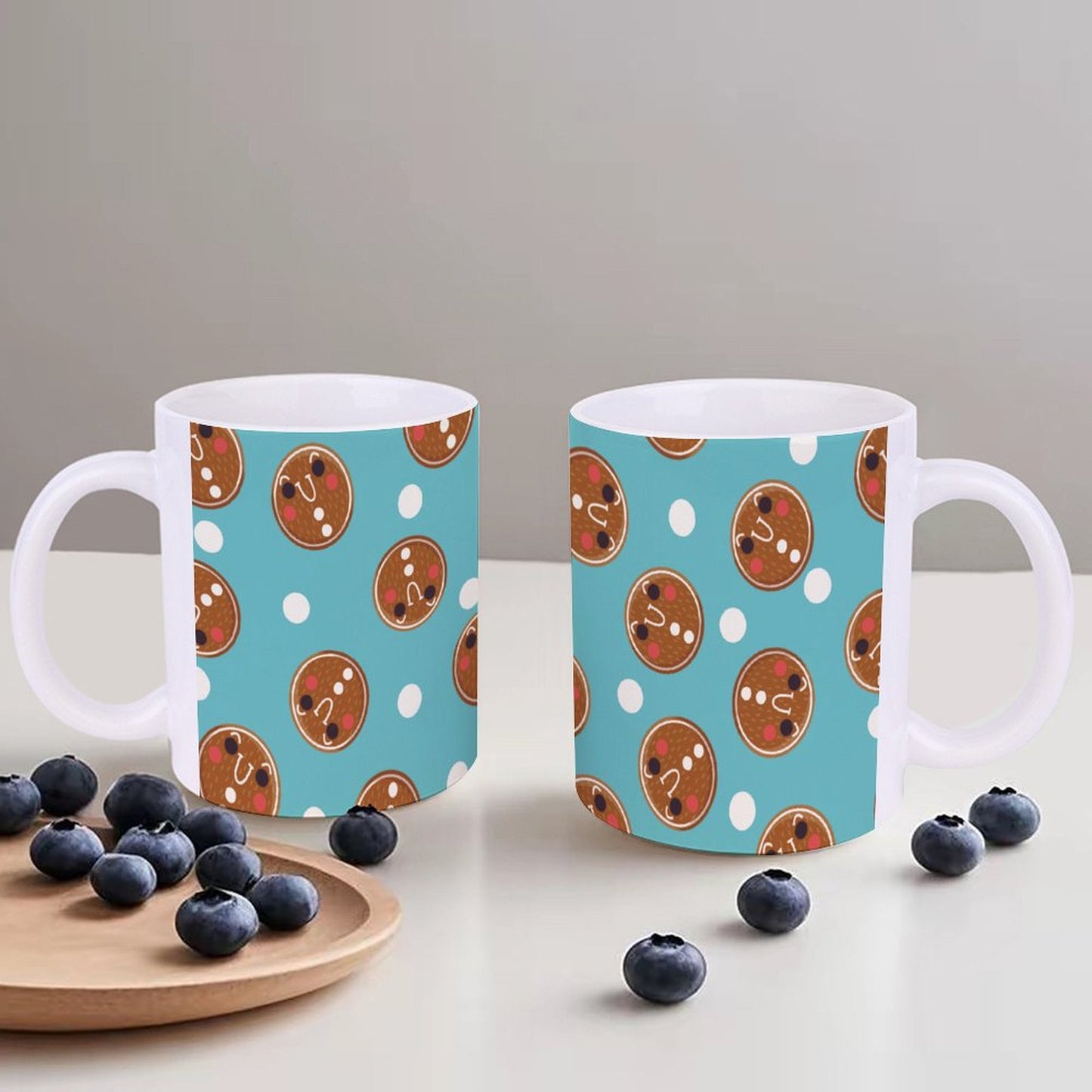POD US Local White mug with full print, Christmas Gingerbread Man Circle Blue 0069