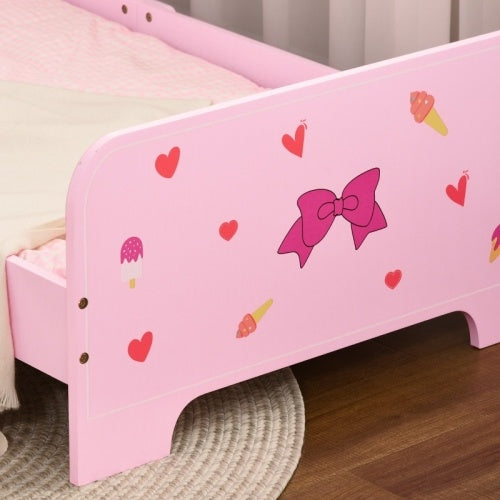 UK Local ZONEKIZ Princess Themed Kids Toddler Bed W Cute Patterns, Safety Rails, For Ages 3 6 Years