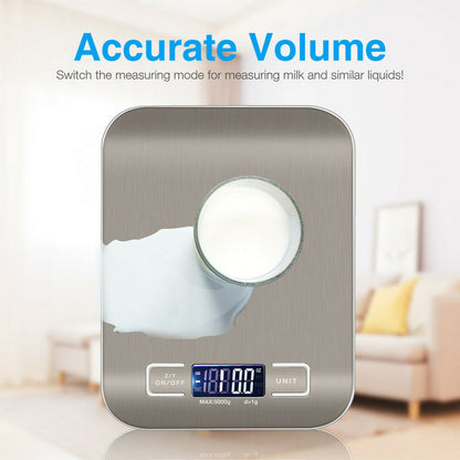 US Local Digital Electronic Kitchen Food Diet Postal Scale Weight Balance 5KG 1g 11lb Kitchen Scales Stainless Steel Weighing For Food Diet Postal Balance Measuring LCD Precision Electronic