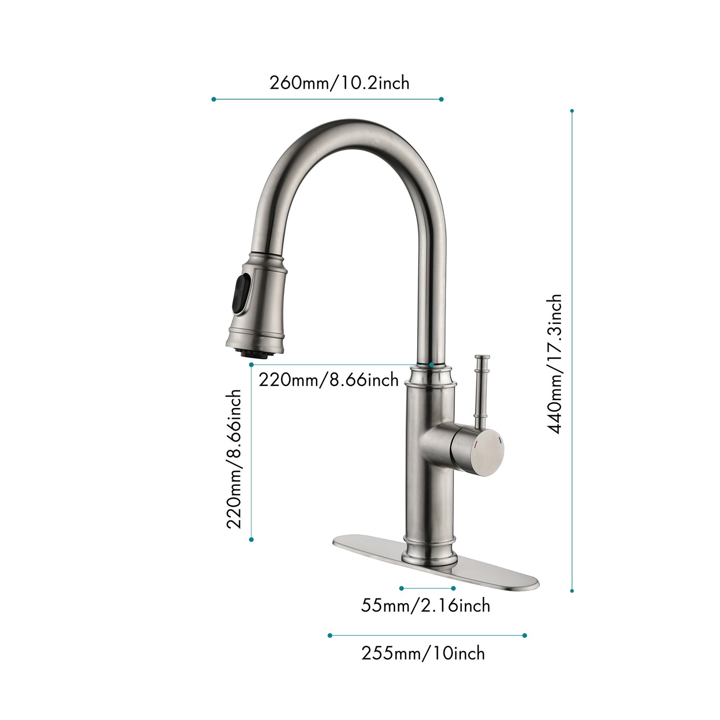 US Local Single Handle High  Pull Out Kitchen Faucet, Single-stage Stainless Steel Kitchen Sink Faucet, With Pull Down Spray
