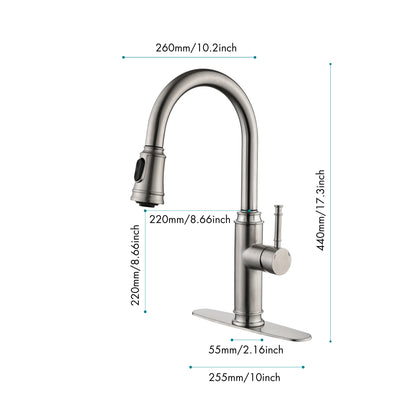 US Local Single Handle High  Pull Out Kitchen Faucet, Single-stage Stainless Steel Kitchen Sink Faucet, With Pull Down Spray