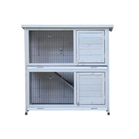 US Local Rabbit Hutch Outdoor, 2-Story Rabbit Cage Indoor With Run, Bunny Cage With 2 Removable No-Leak Trays, Pet Cages With Non-Slip Ramp, Waterproof Roof, Fence, For Small Animals