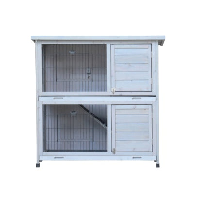 US Local Rabbit Hutch Outdoor, 2-Story Rabbit Cage Indoor With Run, Bunny Cage With 2 Removable No-Leak Trays, Pet Cages With Non-Slip Ramp, Waterproof Roof, Fence, For Small Animals