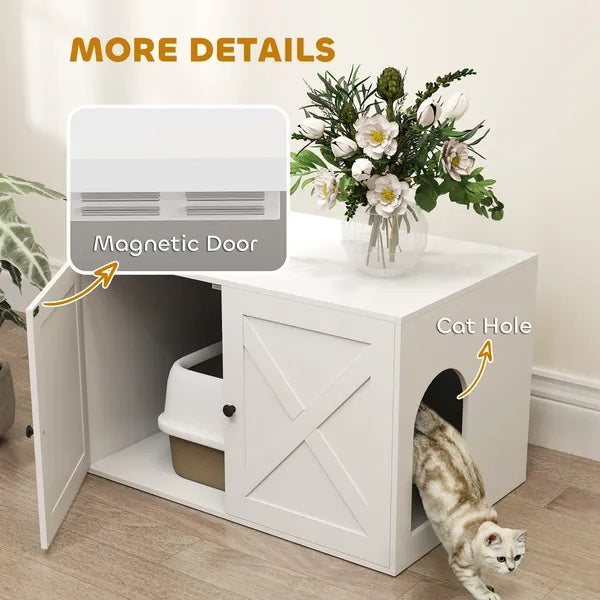 US Local Cat Litter Box Enclosure With Barn Door, Cat Hole