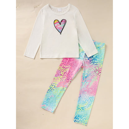 US Local Kid's 'Grandma And Granddaughter' Letter & Heart Print Long Sleeve Top & Pants Set, 2 Sets Comfy Loungewear Outfit