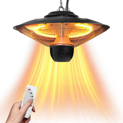 US Local 1500W Outdoor Patio Heater Electric Hanging Heated Ceiling Mounted Heating Lamp IP23 Waterproof With 3 Heating Levels 30Mins 60Mins Timer 2 Remote Control For Garage Balcony Courtyard