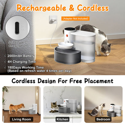 US Local 1Pc Smart Pet Water Fountain Automatic Cat Water Dispenser 3L Cordless Rechargeable Dog Water Fountain Self-Refill With 3 Adjustable Volume 3 Time Intervals Touch Control
