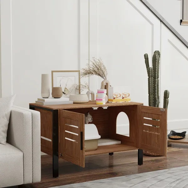 US Local Cat Litter Box Enclosure With Tall Legs, Scratching Board, Dark Brown