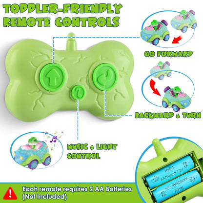 US Local 2Pack Dinosaur Remote Control Cars For Toddlers Rechargeable RC Cars With Light Music Birthday Gift For Boys Girls Aged 3 4 5 6 Years Old Christmas New Year Gift